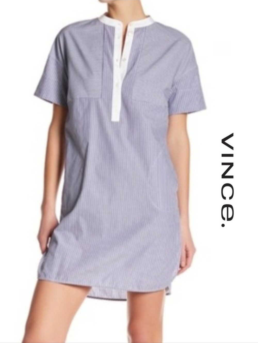 {Vince} Striped Cotton Poplin Tunic Dress Size 12
